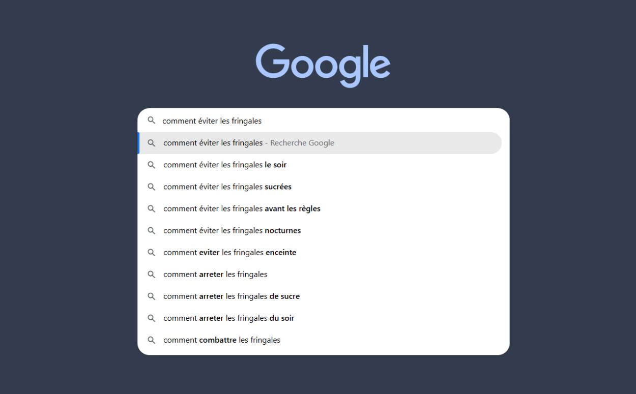 Suggestions Google pour trouver des variantes de mots-clés